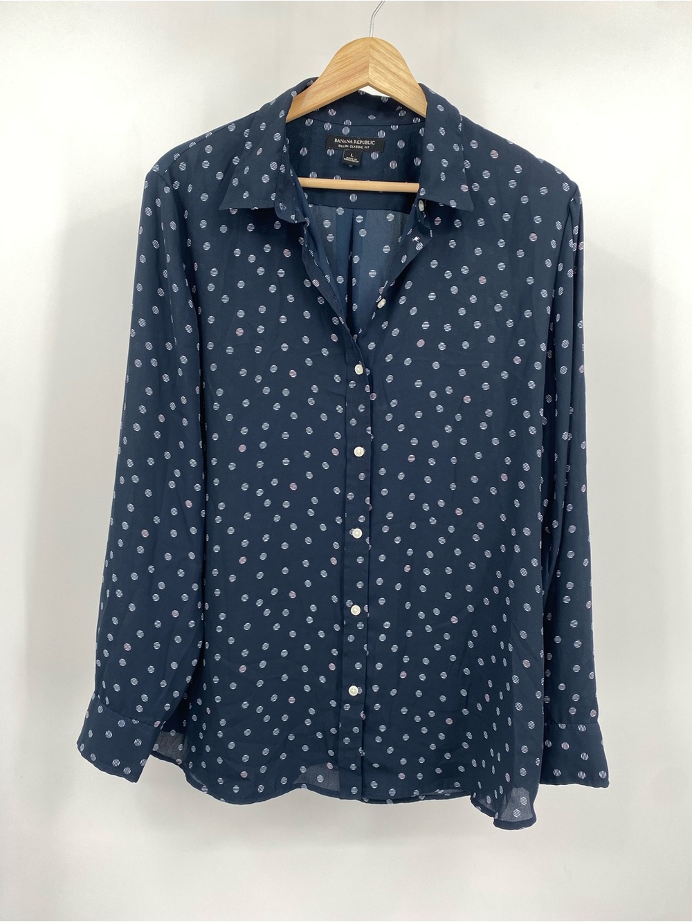 Banana Republic polka dot long-sleeve blouse Navy Blue Size Large - Picture 5 of 12